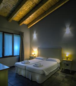 多索博诺里卡希迪康帕尼亚农庄酒店的一间卧室配有一张带两张桌子和两盏灯的床。