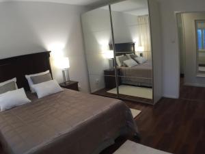 库奥皮奥City Apartment Sairaalakatu的一间卧室配有一张大床和镜子