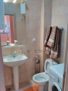 多布拉沃达Apartment Sea Space的一间带水槽、卫生间和镜子的浴室