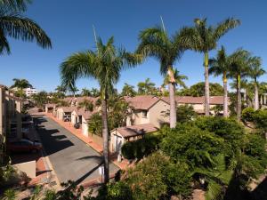 卡伦德拉Oaks Sunshine Coast Oasis Resort的享有棕榈树和房屋街道的景色