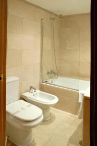 塞维利亚天主教国王酒店的浴室配有卫生间、盥洗盆和浴缸。