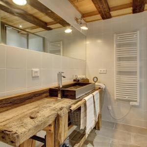 Le BiotL'Ours Blanc Lodge的一间带木制水槽和镜子的浴室