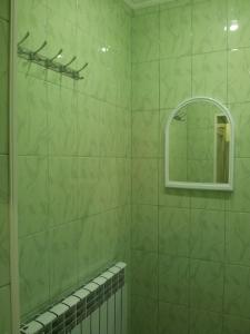 派蒂哥斯卡Квартира на Дзержинского的绿色瓷砖浴室设有镜子和淋浴