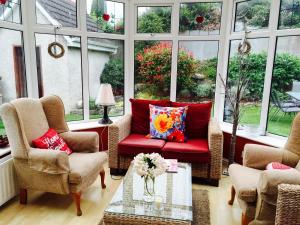 戈尔韦Tara Lodge Galway的客厅设有红色的沙发和窗户。