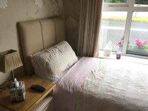 戈尔韦Tara Lodge Galway的卧室配有白色的床和窗户。