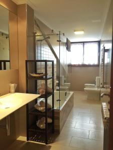 巴罗德亚尼斯信天翁公寓的一间带玻璃台面和水槽的浴室