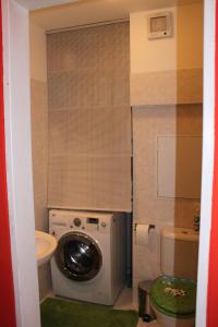 布拉格Sunny Two-story Apartment Kyje的一间带洗衣机和卫生间的浴室
