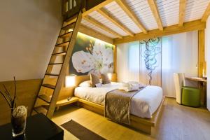 雷加霍斯达哈施萨沃伊拉克罗伊克斯&Spa酒店的一间卧室设有高架床和梯子