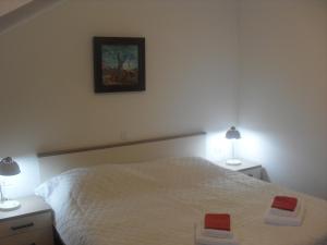 库希斯特Apartment Bogoje的一间卧室配有白色的床和两盏灯