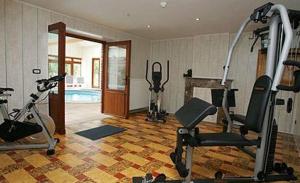 费瑞雷斯拉菲姆餐厅饭店的一间设有健身房、健身自行车和壁炉的房间