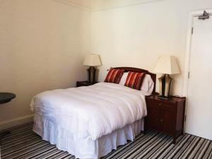 唐克斯特INGRAM ARMS HOTEL, HATFIELD的卧室配有白色的床和两盏灯。