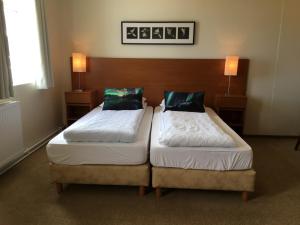 欧拉夫斯维克欢迎公寓的配有2张单人床的酒店客房 - 带2盏灯