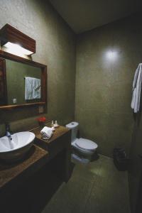 科利马Hotel San Pablo的一间带水槽、卫生间和镜子的浴室