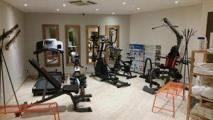 巴黎巴黎13区康福绿色酒店的健身房设有数台跑步机和健身自行车