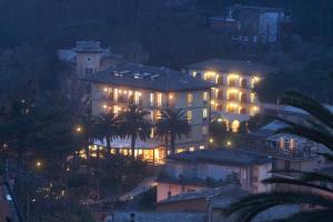 蒙特罗索阿尔马雷阿德利亚纳别墅酒店的一座在晚上有灯的大建筑