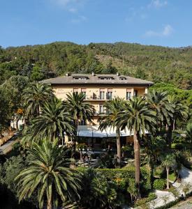 蒙特罗索阿尔马雷阿德利亚纳别墅酒店的一座棕榈树环绕的大建筑