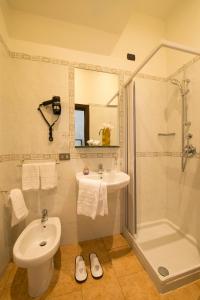 米兰德利西亚酒店的一间带水槽、卫生间和淋浴的浴室