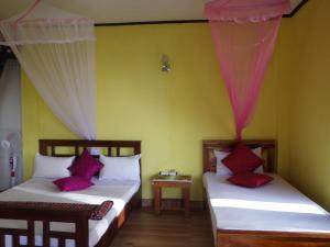 埃拉茶姆奥迪亚乡村民宿的黄色墙壁客房的两张床