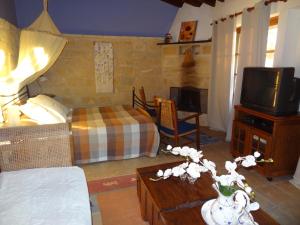 Vouni欧意诺乔里乡间民宿的一间带床和电视的客厅