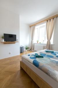 布尔诺普拉瑟泽克住宿加早餐酒店的一间卧室设有一张大床和一个窗户。
