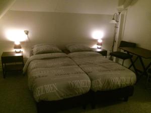 HelvoirtDe Distelhoeve的一张位于酒店客房的床位,配有两盏灯