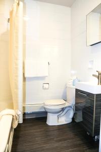 尼亚加拉瀑布尼亚加拉凯迪拉克汽车旅馆的白色的浴室设有卫生间和水槽。