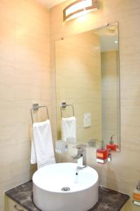 新德里Hotel Tara Palace Redfort的浴室设有白色水槽和镜子