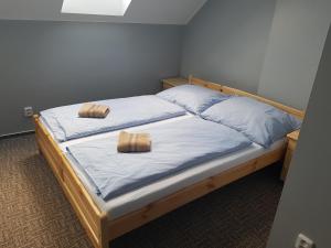 兹诺伊莫Penzion U Tří Jasanů的一间卧室配有一张带两个枕头的床