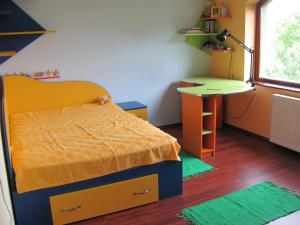 ŞişeştiCasa Roatis的一间小卧室,配有一张床和一张书桌