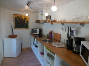 萨尔特-雷斯温泉Le Ru du Passage的厨房配有带水槽和微波炉的台面