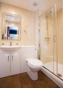RaglanThe Beaufort, Raglan的浴室配有卫生间、盥洗盆和淋浴。