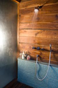 BehraiBaghvan Pench National Park - A Taj Safari Lodge的一间带淋浴的浴室,墙上装有水管