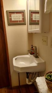 星期五港Jones Cabin的浴室设有白色水槽和镜子