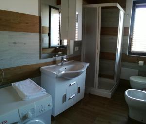 卡普多兰多Appartamenti Vacanze Mareemare的一间带水槽、卫生间和镜子的浴室