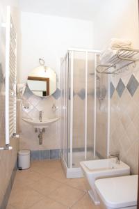奥罗塞伊Domo - Guest-House Il Nespolo Fiorito的带淋浴、卫生间和盥洗盆的浴室