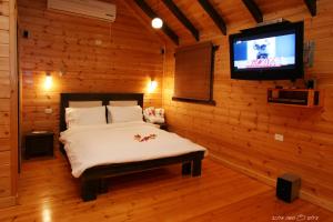 Kefar Qish诺奇巴特沃尔酒店的一间卧室配有一张床,墙上配有电视