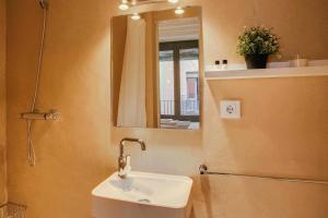 赫罗纳弗拉特里巴拉斯特里斯公寓的一间带水槽和镜子的浴室以及一台冰箱