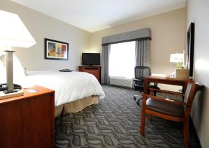 克雷格Hampton Inn & Suites Craig, CO的酒店客房配有一张床、一张书桌和一台电视。