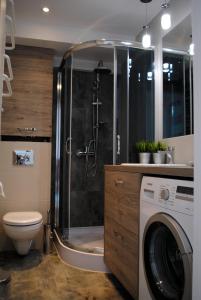 科沙林Apartament 1Maja的带淋浴和洗衣机的浴室