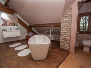 Masnuy-Saint-JeanLa maison d'emile的带浴缸和卫生间的浴室。