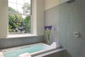 霍利岩壁酒店 的一间带窗户和花瓶浴缸的浴室