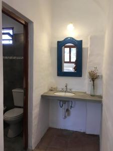 诺诺Posada Buen Camino的一间带水槽、卫生间和镜子的浴室