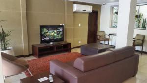 伊瓜苏鲁福尔酒店的带沙发和平面电视的客厅