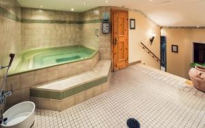 萨姆瑙恩恩加丁疗养酒店的一间带卫生间和水槽的浴缸的浴室