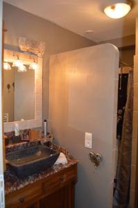 勒布朗Haut du Blanc的一间带水槽和大镜子的浴室