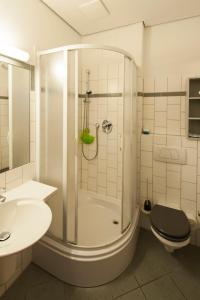 瓦伦Seminarhaus in der Akademie的带淋浴、卫生间和盥洗盆的浴室