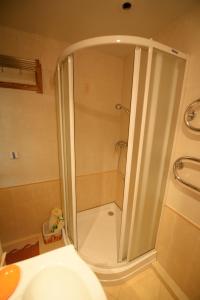 比尔什托纳斯Ramresort Apartment的带淋浴的浴室(带卫生间和水槽)