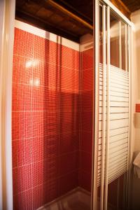 托莱多波索阿马尔戈公寓的浴室设有红色瓷砖墙和淋浴。
