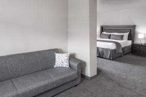 格伦维尤格伦维尤贝蒙特旅馆套房酒店的客厅配有沙发和1张床
