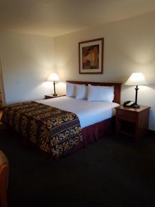 凤凰城托尔森高级酒店的酒店客房设有一张大床和两盏灯。